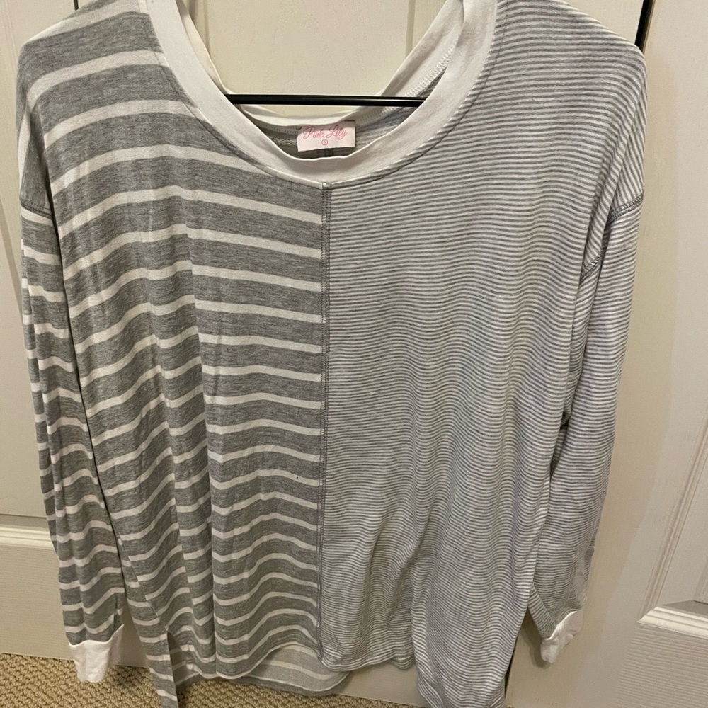 Pink Lily Two Tone Striped Long Sleeve Top